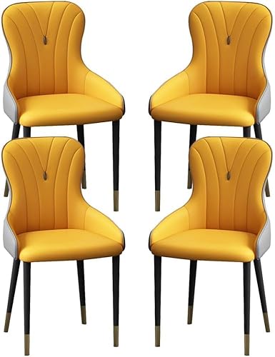 OZSSLJJ Küchen-Beistellstuhl, 4-teiliges Set, moderner Küchen-Esszimmerstuhl, Nappaleder, hohe Rückenlehne, gepolsterter weicher Sitz, Arbeitszimmer-Loungesessel(Yellow+Grey,Black Gold Legs) von OZSSLJJ