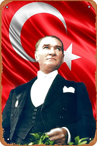 OZSSLJJ Mustafa Kemal Atatürk Portrait der Flagge 40 Poster Retro Metall-Blechschild 20,3 x 30,5 cm von OZSSLJJ