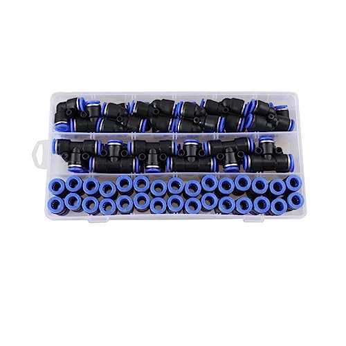 Pneumatische Armaturen PY/PU/PE/PV Wasserrohre Rohrverbinder PU-8mm Kunststoffschlauch Schnellkupplungen T-Stück Luft Gerade Gas 58PCS/Box Set(59PCS SET) von OZXJW