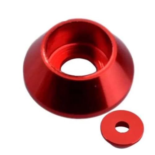 Kegelscheibe aus Aluminiumlegierung M2 M2.5 M3 M4 M5 M6 M8 Bunte Sechskant-Kopfdichtungsscheibe aus Aluminiumlegierung for RC-Teile, 10 Stück(Red,10 PCS_M2) von OZXZH