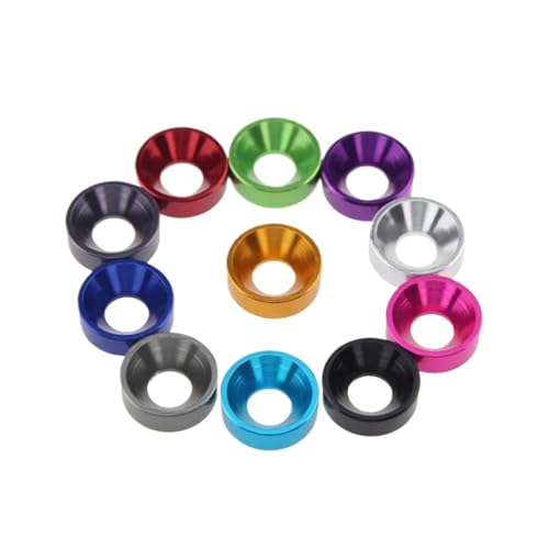 Senk-/Flachkopfscheiben M2 M2.5 M3 M4 M5 Dichtung aus Aluminiumlegierung, mehrere Farben for Schrauben, 20 Stück(Redwine,20 PCS_M2.5-2.5MM) von OZXZH