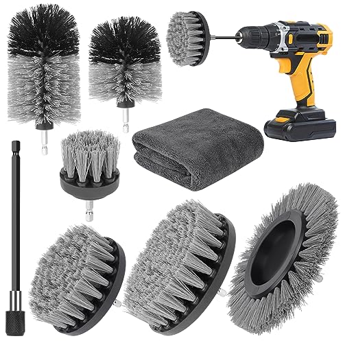 8 Stück Bürstenaufsatz Bohrmaschine Set,bürsten akkuschrauber Set, Bürste für Akkuschrauber Power Scrubber Drill Brush Attachment mit Reinigungstuch für Auto Felgen Fliesen Küche Böden Badewanne von OZYAN