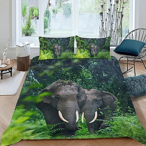 OaKita 3D Elefant Bettwäsche Set,Natur Tiere Elefanten Kinder Bettbezug 135x200 cm mit Reißverschluss Weiche Microfaser Bettwäsche mit 2 Kissenbezug 80x80 cm (A02,155 x 220 cm) von OaKita