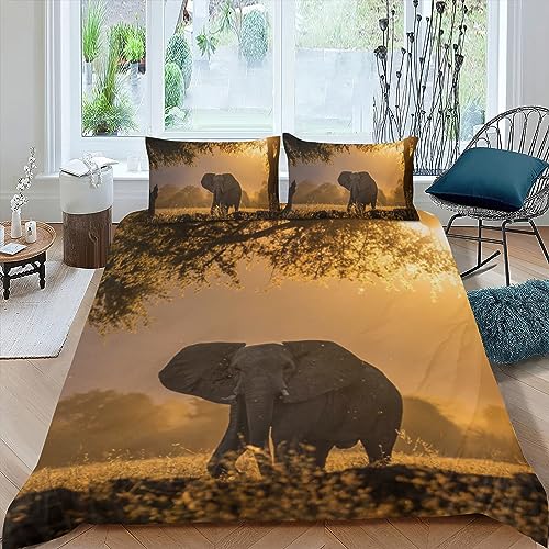 OaKita 3D Elefant Bettwäsche Set,Natur Tiere Elefanten Kinder Bettbezug 135x200 cm mit Reißverschluss Weiche Microfaser Bettwäsche mit 2 Kissenbezug 80x80 cm (A04,135 x 200 cm) von OaKita