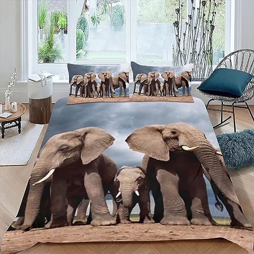 OaKita 3D Elefant Bettwäsche Set,Natur Tiere Elefanten Kinder Bettbezug 135x200 cm mit Reißverschluss Weiche Microfaser Bettwäsche mit 2 Kissenbezug 80x80 cm (A05,135 x 200 cm) von OaKita