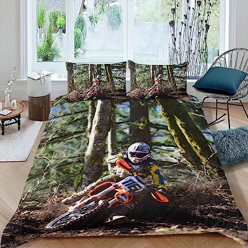 OaKita 3D Motorrad-Bettbezug Jungen Bettwäsche Set,3D Sport Motorrad Bettbezug-Set Mikrofaser Bettbezug Sommer Weiche Bettwaren mit 2 Kissenbezüge (Stil 04,135 x 200 cm) von OaKita