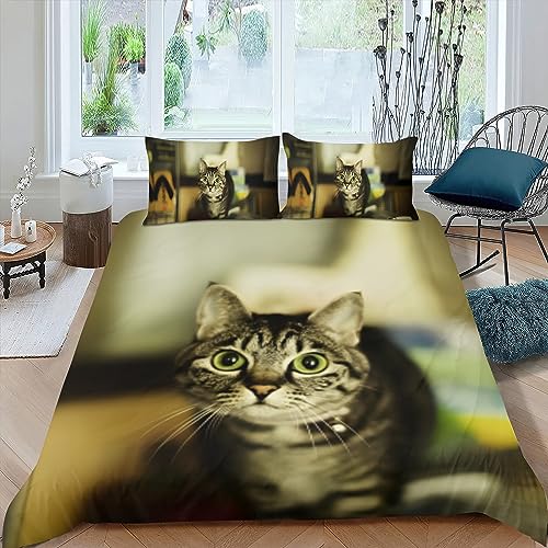 OaKita Bettwäsche Katze Mikrofaser Kinder Bettbezug 135x200 cm, Weicher und Bequemer Bettwäsche-Sets mit 2 Kissenbezug 80x80cm,Weiche Microfaser (A01,135 x 200 cm) von OaKita