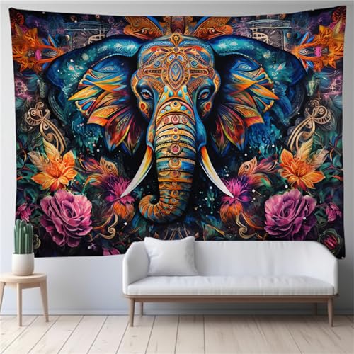 OaKita Elefant Wandteppich Bohemian Tapisserie Kreativ Tier Drucken Wandbehang Elefant Wandtuch Wandteppich aus Polyster Wohnheim-Dekoration (A02,230 x 180 cm) von OaKita