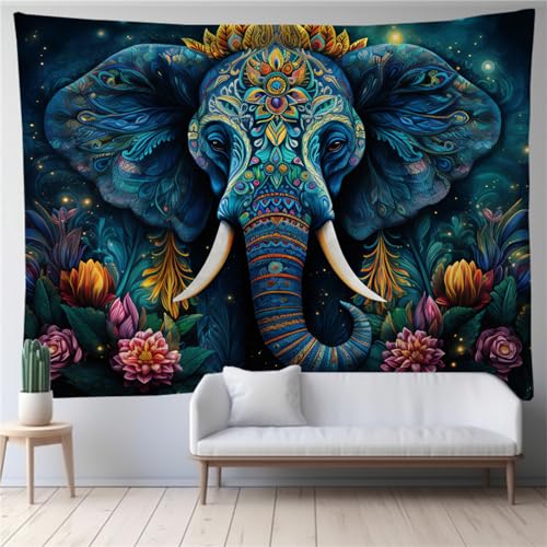 OaKita Elefant Wandteppich Bohemian Tapisserie Kreativ Tier Drucken Wandbehang Elefant Wandtuch Wandteppich aus Polyster Wohnheim-Dekoration (A08,230 x 180 cm) von OaKita