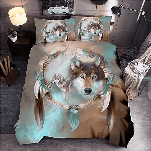 OaKita Galaxy Wolf Bettwäsche-Set 135 x 200 cm + 80x80cm Tier Thema Microfaser Bettbezug mit 1 Kissenbezug 2 teilig Jungen Mädchen (Stil 02,155 x 220 cm) von OaKita