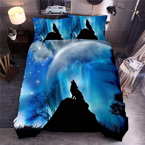 OaKita Galaxy Wolf Bettwäsche-Set 135 x 200 cm + 80x80cm Tier Thema Microfaser Bettbezug mit 1 Kissenbezug 2 teilig Jungen Mädchen (Stil 04,155 x 220 cm) von OaKita