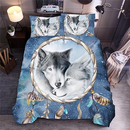 OaKita Galaxy Wolf Bettwäsche-Set 135 x 200 cm + 80x80cm Tier Thema Microfaser Bettbezug mit 1 Kissenbezug 2 teilig Jungen Mädchen (Stil 06,135 x 200 cm) von OaKita