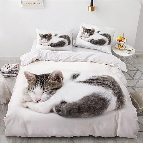 OaKita Katzen-Motiv Bettwäsche Set 135 x 200 cm,3D Katze Mikrofaser Bettbezug mit 2 Kissenbezug 80x80 cm,Kinder Bettbezug mit Reißverschluss (A01,135 x 200 cm) von OaKita