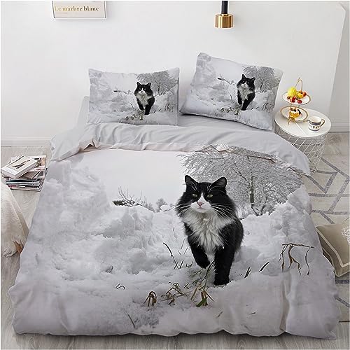 OaKita Katzen-Motiv Bettwäsche Set 135 x 200 cm,3D Katze Mikrofaser Bettbezug mit 2 Kissenbezug 80x80 cm,Kinder Bettbezug mit Reißverschluss (A06,135 x 200 cm) von OaKita