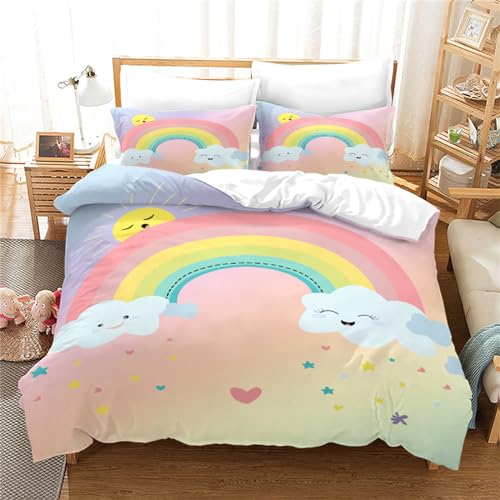 OaKita Kinder Bettwäsche Regenbogen Mädchen Bunt Regenbogen Wolken Bettbezug Weich Mikrofaser Bettbezug mit 2 Kissenbezug 80x80 cm (A05,135x200cm/80x80cm) von OaKita