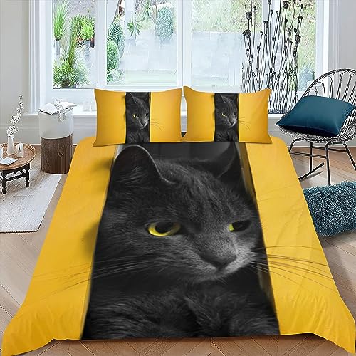 OaKita Kinder Bettwäsche Set Katze Muster Microfaser Bettbezug Set für Mädchen Tier Thema Betten Set Mikrofaser Bettbezug 135x200 cm und 2 Kissenbezüge 80x80 cm (A01,135 x 200 cm) von OaKita