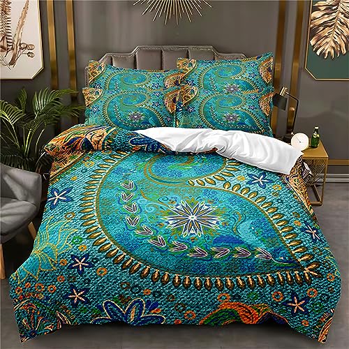 OakiTa Mandala Bettwäsche Bohemian Retro Indischen Bettbezug Set Weiche Microfaser Exotisch Mandala Bettbezug Set 3 Teilig und 2 Kissenbezug 80x80 cm (A01,135x200cm/80x80cm) von OakiTa