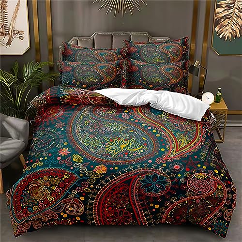 OakiTa Mandala Bettwäsche Bohemian Retro Indischen Bettbezug Set Weiche Microfaser Exotisch Mandala Bettbezug Set 3 Teilig und 2 Kissenbezug 80x80 cm (A04,135x200cm/80x80cm) von OakiTa
