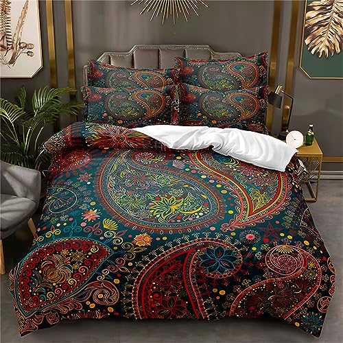 OaKita Mandala Bettwäsche Bohemian Retro Indischen Bettbezug Set Weiche Microfaser Exotisch Mandala Bettbezug Set 3 Teilig und 2 Kissenbezug 80x80 cm (A04,220x240cm/80x80cm) von OaKita