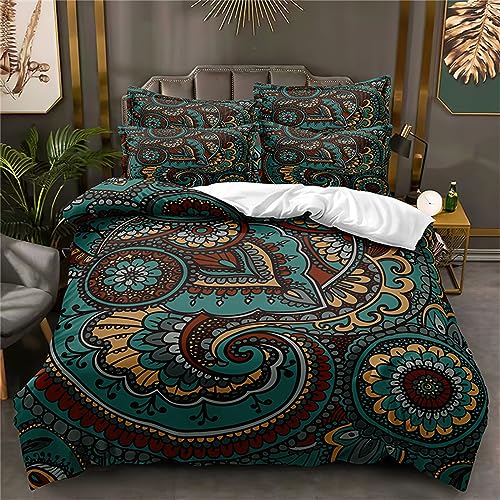 OaKita Mandala Bettwäsche Bohemian Retro Indischen Bettbezug Set Weiche Microfaser Exotisch Mandala Bettbezug Set 3 Teilig und 2 Kissenbezug 80x80 cm (A09,135x200cm/80x80cm) von OaKita