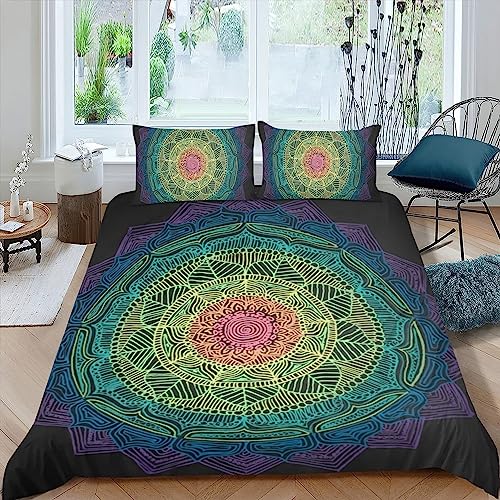 OaKita Mandala-Bettwäsche-Set 135x200cm Sommer Bettbezug und 2 Kissenbezug 80x80cm,Weiche Mikrofaser Bettwäsche-Sets mit Reißverschluss (Stil 07,220 x 240 cm) von OakiTa