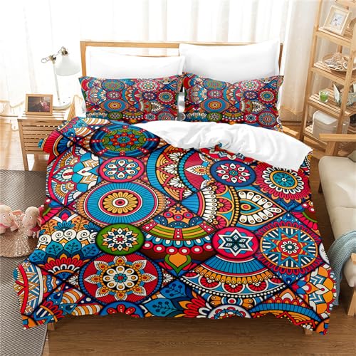 OaKita Mandala Bettwäsche Set 3D Bohemian Bunt Exotisch Bettbezug 100% Mikrofaser Boho Indischen Bettbezug mit 2 Kissenbezug 80x80 cm (A09,180x210cm/80x80cm) von OaKita