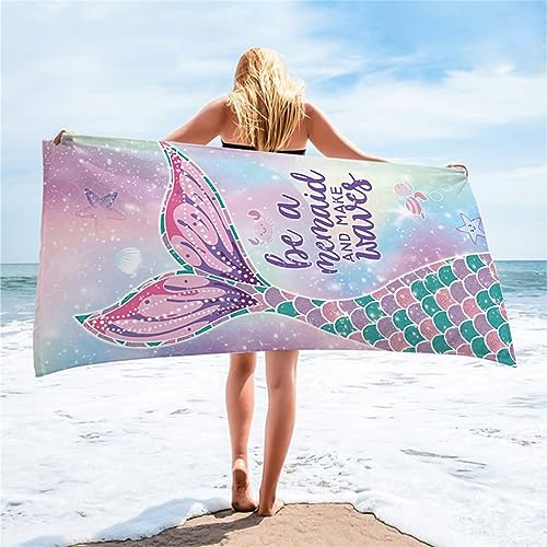 OaKita Meerjungfrau Strandtücher Badetücher für Kinder Mikrofaser Badetuch Schnell Trocknend Strandlaken Handtuch Meerjungfrau Badetuch Sand Proof (A05,75 x 150 cm) von OaKita