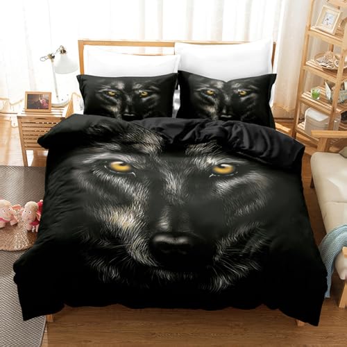 OaKita Tier Motiv Bettwäsche Set Löwe Tiger Wolf Schwarz Leopard 3D Mikrofaser Tier Thema Bedruckte Betten für Kinder Bettbezug mit Kissenbezug 80x80cm (A01,135x200cm/80x80cm) von OaKita