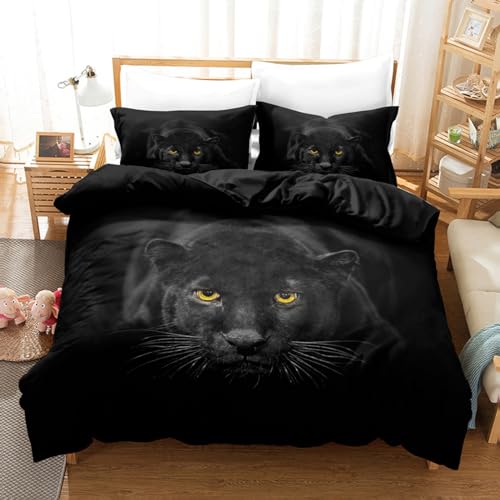 OaKita Tier Motiv Bettwäsche Set Löwe Tiger Wolf Schwarz Leopard 3D Mikrofaser Tier Thema Bedruckte Betten für Kinder Bettbezug mit Kissenbezug 80x80cm (A02,200x200cm/80x80cm) von OaKita