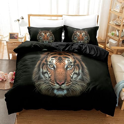 OaKita Tier Motiv Bettwäsche Set Löwe Tiger Wolf Schwarz Leopard 3D Mikrofaser Tier Thema Bedruckte Betten für Kinder Bettbezug mit Kissenbezug 80x80cm (A06,200x200cm/80x80cm) von OaKita