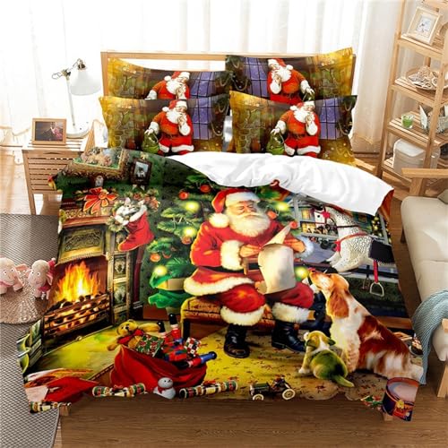 OaKita Weihnachtsmann Bettwäsche Set Rot Weihnachts Schneemann Muster Weihnachtsdekoration Weiche Mikrofaser Bettbezug mit 2 Kissenbezügen 80x80 cm (A06,135x200cm/80x80cm) von OaKita