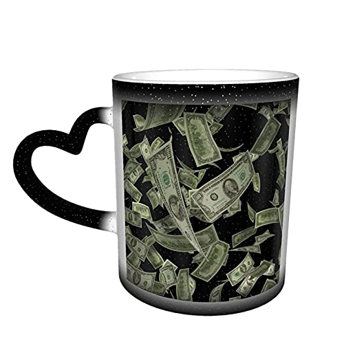 Oaieltj Lustige wärmeempfindliche Tasse mit Dollar Zeichen Geld personalisierte wärmeempfindliche Farbwechseltasse Milch Tee Tasse magische Kaffeetassen von Oaieltj