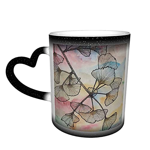 Oaieltj Wärmewechsel-Tasse, Ginkgo-Blätter-Malerei, personalisierbar, wärmeempfindlich, Kaffeetasse, Milch, Tee, magische Kaffeetassen, geschnittene Tassen von Oaieltj