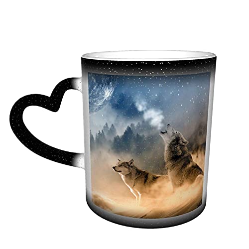 Oaieltj Witzige wärmewechselnde Tassen, Natur, Schnee, Winter, weiße Wölfe, personalisierbar, wärmeempfindlich, Farbwechsel-Tasse für Milch, Tee, magische Kaffeetassen von Oaieltj