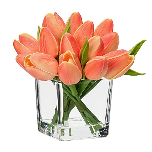 14 Tulpen Künstliche Tulpenblumen Kunstblumen Kunstblumen Echtes Gefühl, künstliche Latex-Tulpen in Glasvase Dekoration für Hochzeitsdekoration, Innen und Außen, Küche, Büro, Heimdekoration, Peach von Oairse