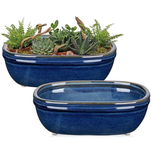 Oairse 2er-Set Bonsai Keramiktopf Bonsaischale mit Entwässerungslöchern für Japanische Bonsai Zimmerpflanzen, Retro-Dekoration für Gartenbehälter-Sets im Freien, Durchmesser Öffnung 16cm Oairse 2er-Set Bonsai Keramiktopf Bonsaischale mit Entwässerungslöchern für Japanische Bonsai Zimmerpflanzen, Retro-Dekoration für Gartenbehälter-Sets im Freien, Durchmesser Öffnung 16cm von Oairse
