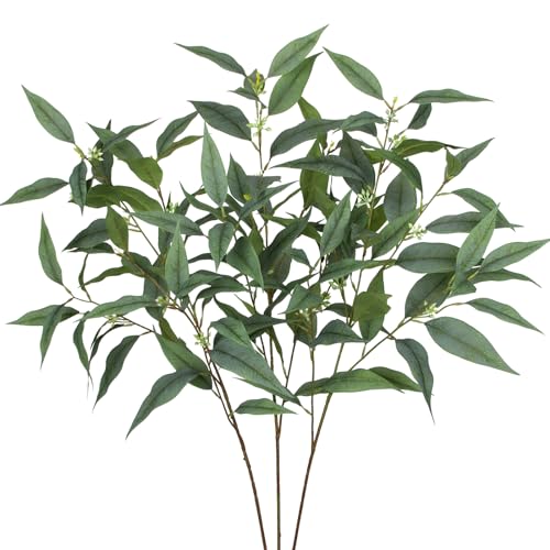 3er-set Eukalyptus Künstlich Kunstpflanze Kunstzweig künstliche Grünzweige, Weiche Weiße Beeren und üppige Blätter, 94 cm künstliche Eukalyptus-Sprays für Vasen, Körbe, Hochzeitsdekoration, Grün-2 von Oairse