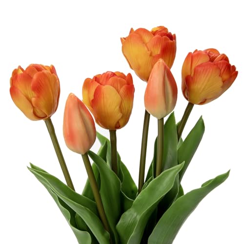 4 Tulpen und 2 Tulpenknospen Kunstblumen Echtes Gefühl, künstliche Latex-Tulpen, Blumensträuße, Tischarrangements, Geschenk für Zuhause, Büro, Party, Hochzeit, Geburtstag, Garten, Orange von Oairse