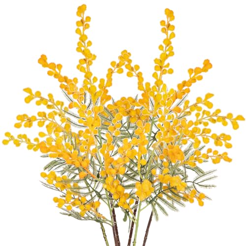 6PCS Kunstblumen Künstliche Gelbe Mimose Spray Kirsche Seide Gefälschte Blume für Hochzeit Heimdekoration Esstisch, Schlafzimmer Dekoration, Orange von Oairse