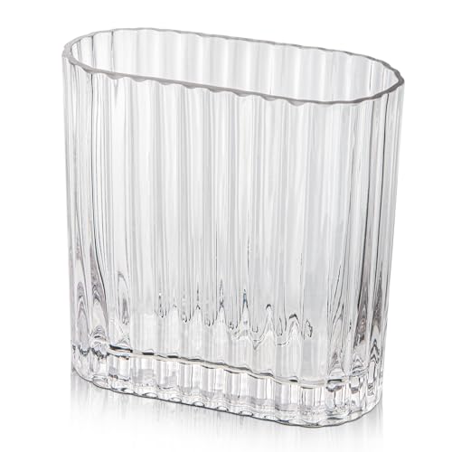 Gerippte Vase Glasvase Vase Vasen Deko, Blumenvase für Tischdeko, Moderne Vase Transparent Vase Glas für Wohnzimmer, Esstisch, Eingangsbereich, Kaminsims, Regal, Hochzeit, Büro von Oairse