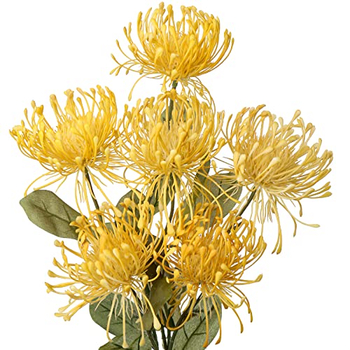Kunstblumen Chrysanthemen Dekoration mit 6 Chrysanthemen Blütenköpfe 2er-Set Künstliche Spinnen Dekoration für Herbstdeko Heimdekoration, Hochzeit, Garten Party Dekoration Blumenarrangement, Gelb von Oairse