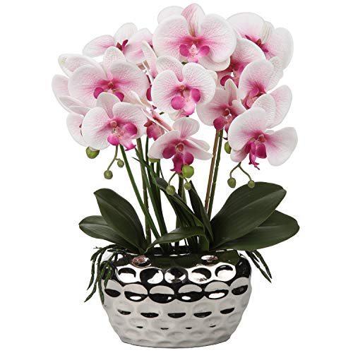 Kunstpflanze Orchideen Künstliche Deko Blumen Kunstblumen Wie Echt Mit Real-Touch Blüten im Keramiktopf Tischdeko Fensterbank Deko, Höhe 44 cm, Rosa von Oairse