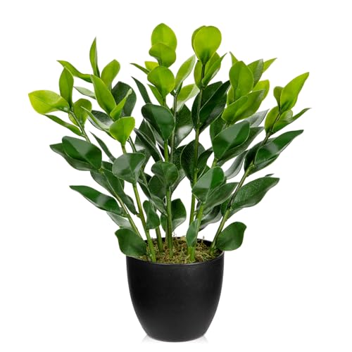 Kunstpflanzen im Topf, künstliche Eukalyptus Blätter im Schwarz Topf, Kunstpflanze Zamioculcas 46cm Dekoration zur Dekoration, Wohnzimmer, Zimmer, Tischdekoration, Badezimmer, Schreibtisch, Küche von Oairse