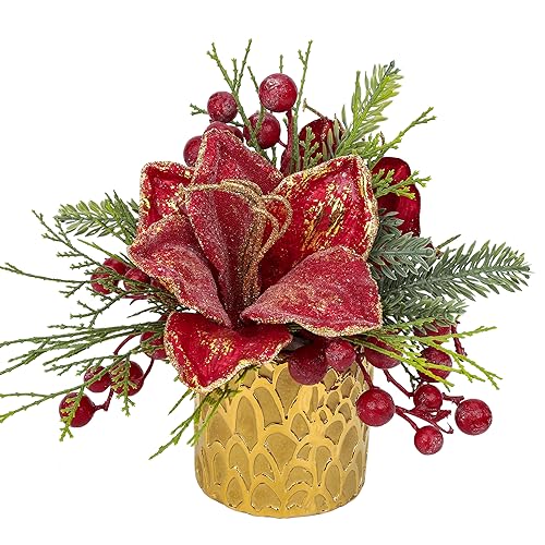Mini Tabletop Weihnachtsbaum Kunstpflanze im Topf Weihnachtsdeko mit Rot Magnolie und Beeren für Weihnachtsdekoration Wohnkultur Küche Esstisch, Dekopflanze Zimmerpflanze Tischdeko Mini Tabletop Weihnachtsbaum Kunstpflanze im Topf Weihnachtsdeko mit Rot Magnolie und Beeren für Weihnachtsdekoration Wohnkultur Küche Esstisch, Dekopflanze Zimmerpflanze Tischdeko von Oairse