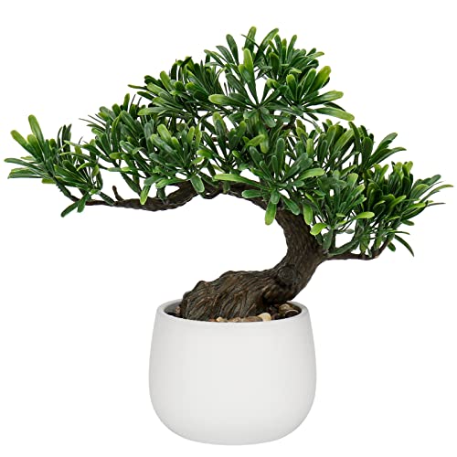 Oairse 25 cm Kunstpflanze Bonsai Baum im Keramiktopf Künstliche Pflanzen Aesthetic Japanische Bonsai Deko für Wohnzimmer Schlafzimmer Badzimmer Fensterbank Dekoration - Podocarpus Kunstbonsai von Oairse