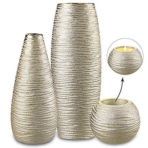 Gold Blumenvase für Pampasgras Blumen 3er-Set, Keramik-Blumenvase, dekorative Vase für Zuhause, Tischarrangement, Keramikvase, Wohnzimmer, Büro und Hochzeit oder weihnachtliche Tischdekoration von Oairse