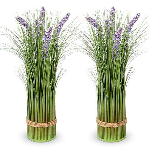 Oairse 2er-Set Kunstpflanze Kunstrasen-Arrangement Selbststehend mit Lavendel 41cm Höhe, Grasbüschel, Kunstrasen, Kunstpflanzen Tischdeko Haus Balkon Büro Deko von Oairse