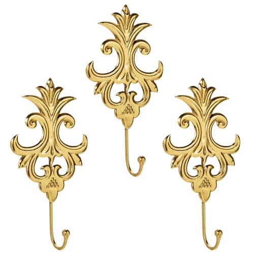 Oairse 3PCS Dekorative Garderobenhaken Gold Kleiderhaken Vintage Wandhaken Garderobe in Landhausstil für Jacken, Schals, Taschen, Rucksäcke, Handtücher und Mehr, Retro Shabby Chic Landhausstil von Oairse