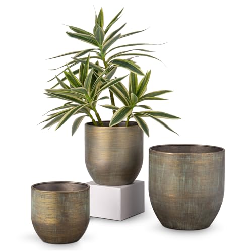Oairse 3er Set Blumentöpfe aus verzinktem Stahl perfekt für Moderne Dekoration und Pflanztöpfe, Dekorativen Zink Töpfen drinnen und draußen,16.5cm/13.5cm/12cm, Grün von Oairse