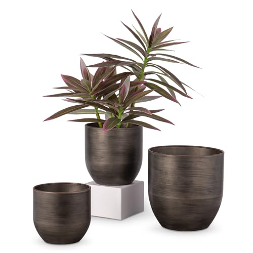 Oairse 3er Set Blumentöpfe aus verzinktem Stahl perfekt für Moderne Dekoration und Pflanztöpfe, Dekorativen Zink Töpfen drinnen und draußen,16.5cm/13.5cm/12cm, Schwarz von Oairse
